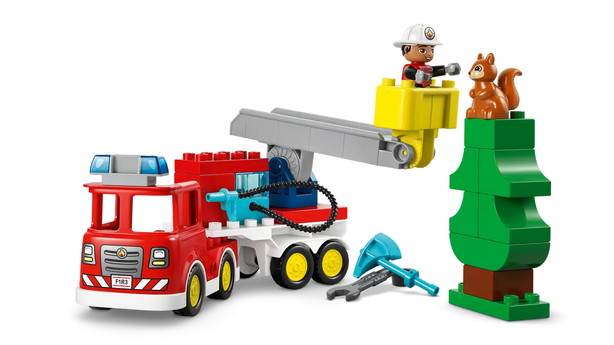 Fire Truck with Hose and Firefighter