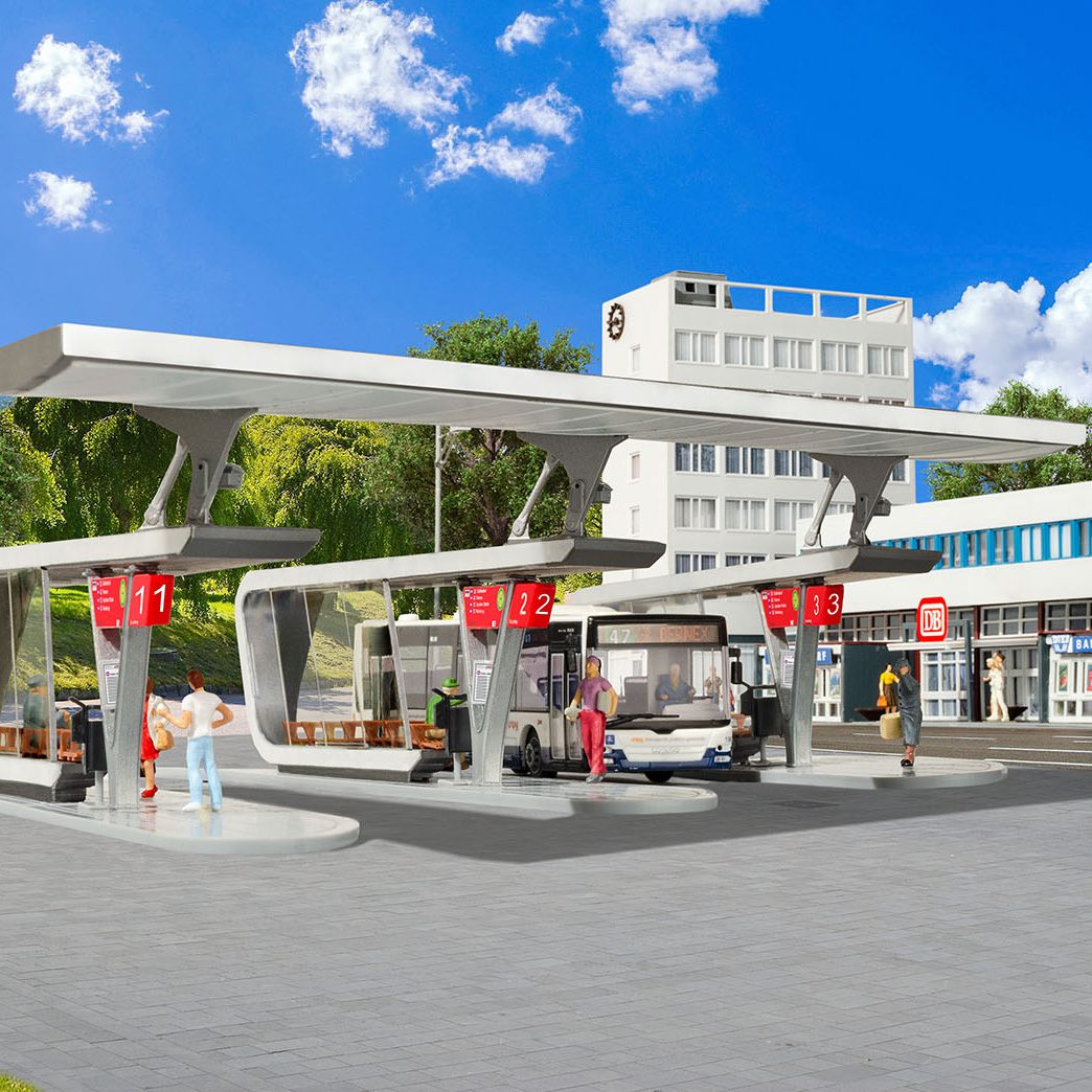 Extension Set 2 Modern Bus Stops with Roof incl. LED Lighting