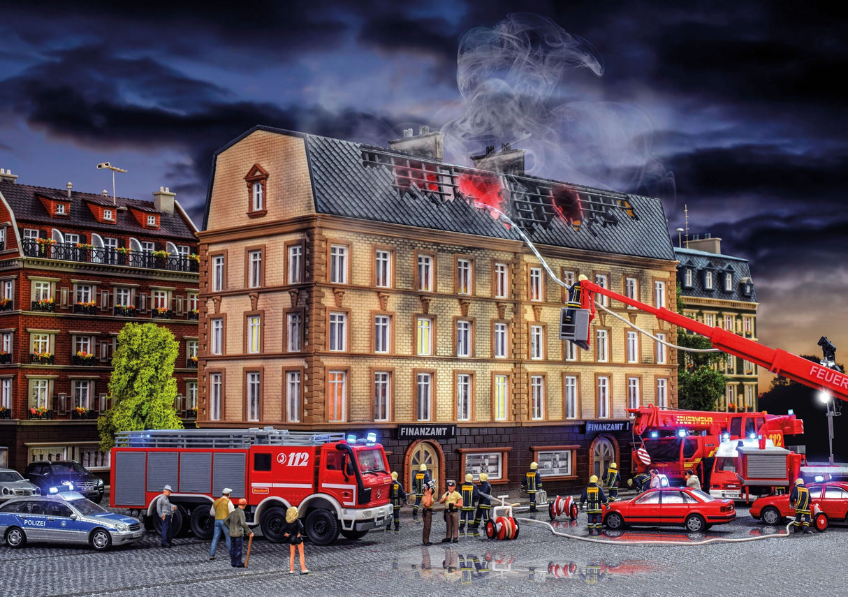 Finance Office on Fire, with LED Lighting, Smoke Generator and Colour Tablets