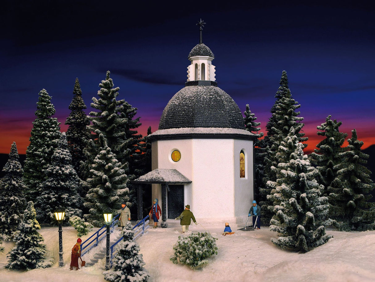 Silent Night Memorial Chapel with LED Lighting and Artificial Snow, Functional Kit