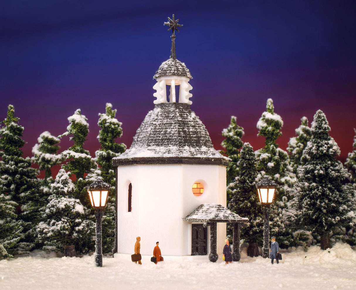 Silent Night Memorial Chapel with LED Lighting and Artificial Snow, Functional Kit