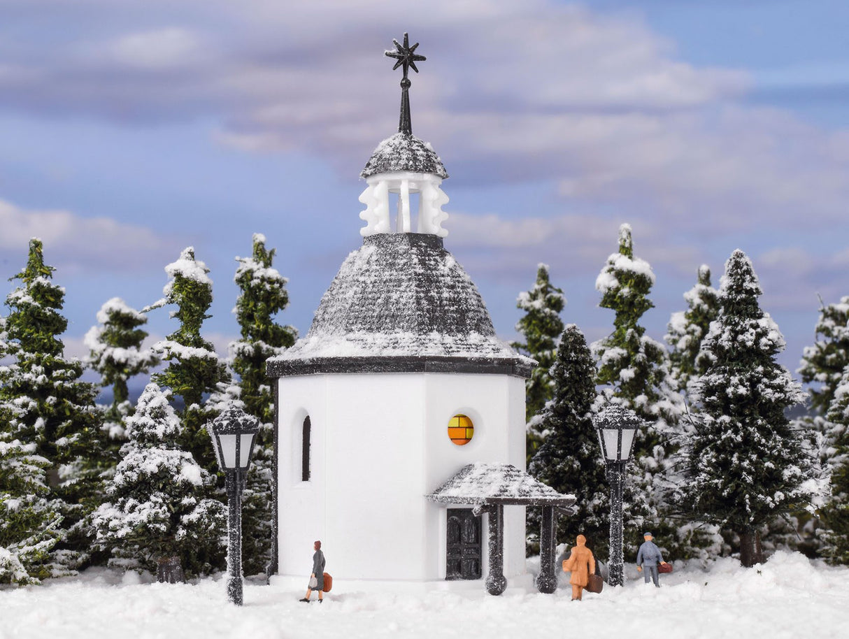 Silent Night Memorial Chapel with LED Lighting and Artificial Snow, Functional Kit