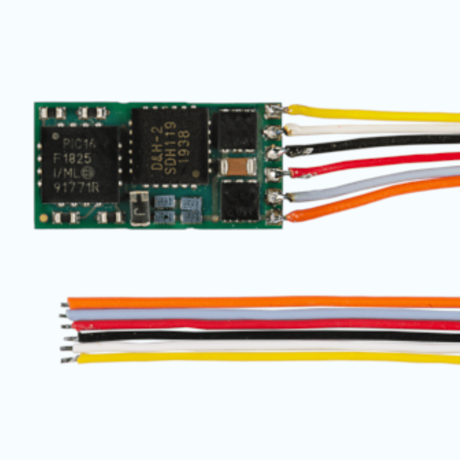 Micro locomotive decoder DH05C for SX1, SX2, DCC and MM, With 6 connection leads
