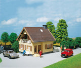 Transformer house with electricity pylons