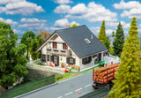 Petrol station with service building
