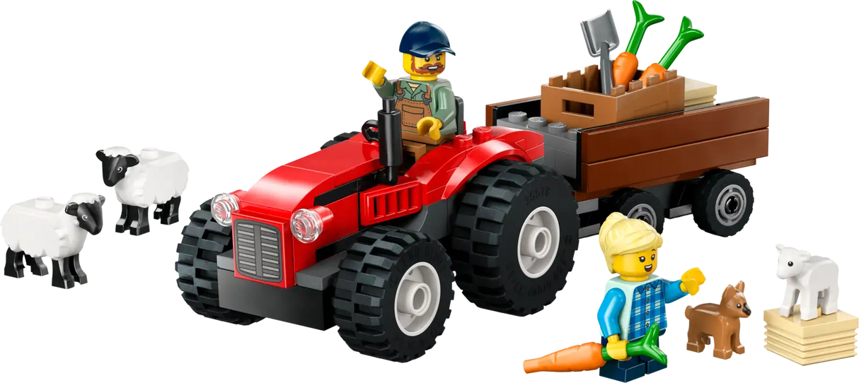 Red Farm Tractor with Trailer &amp; Sheep