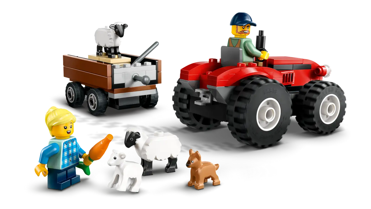 Red Farm Tractor with Trailer &amp; Sheep