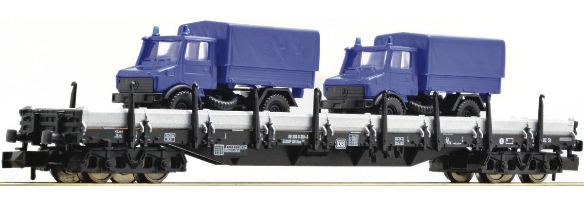 Res686 flat wagon with 2 THW Unimog
