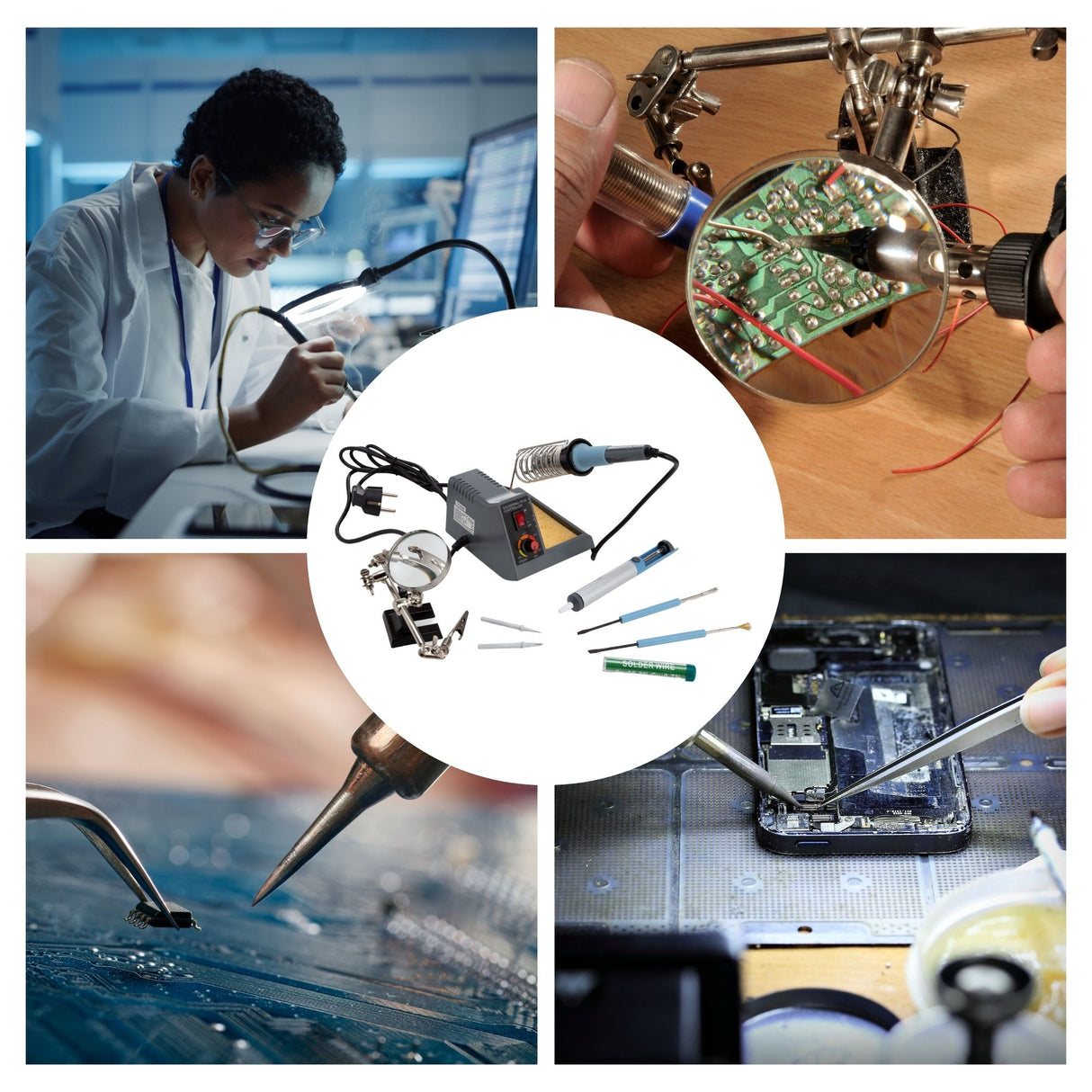 Soldering station set 40–48 W with LED indicator, adjustable temperature 150–480 °C, including accessories, ideal for professionals and DIY enthusiasts