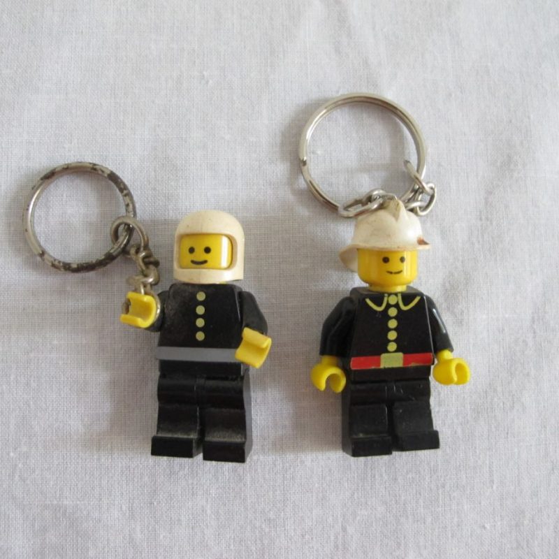 Two fireman keychain minifigures