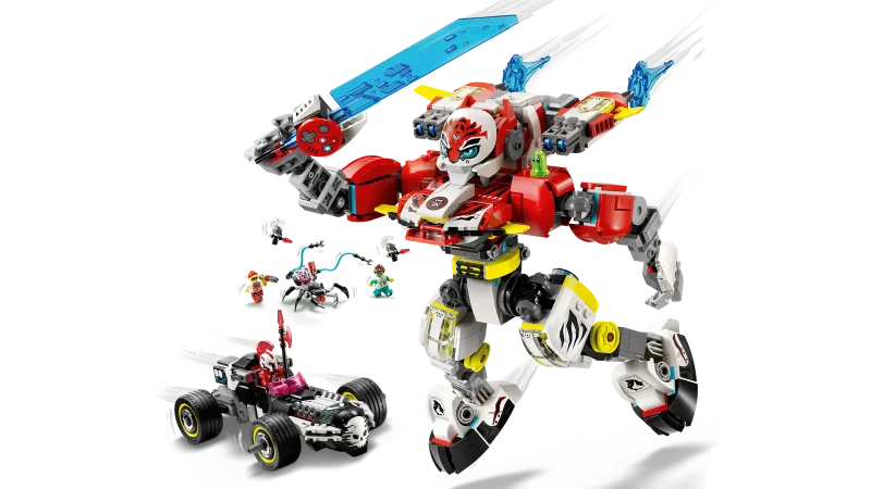 LEGO Dreamzzz 71497 Cooper's Tiger Mech & Zero's Hot Rod Car