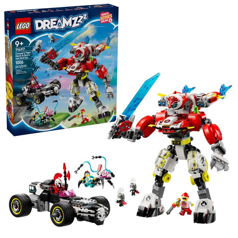 LEGO Dreamzzz 71497 Cooper's Tiger Mech & Zero's Hot Rod Car