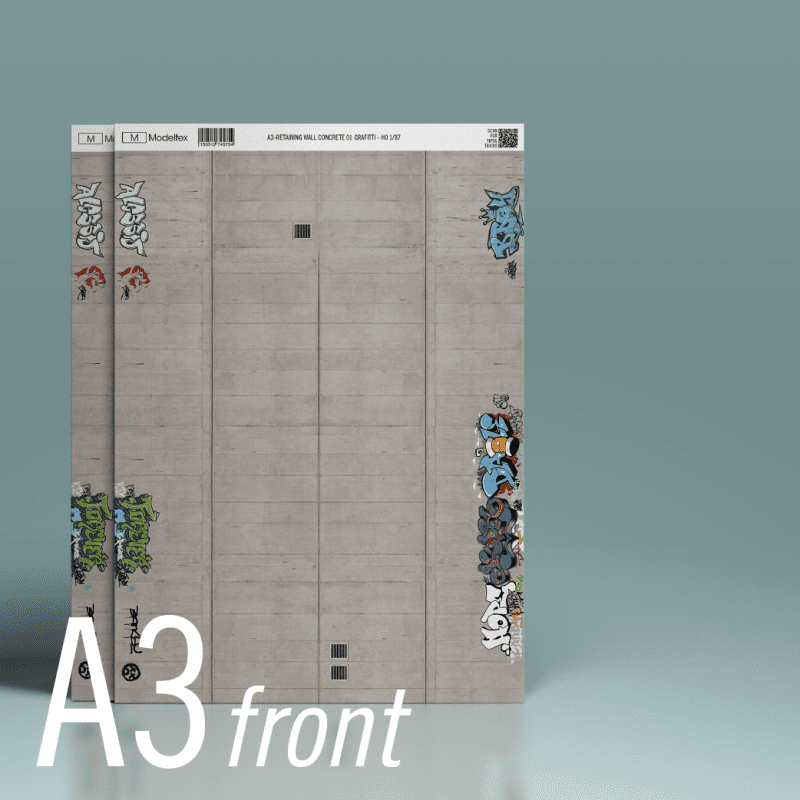 Modeltex Retaining Wall Concrete 02 : Weathered - A3-WALLCONC_01GRAF-HO187