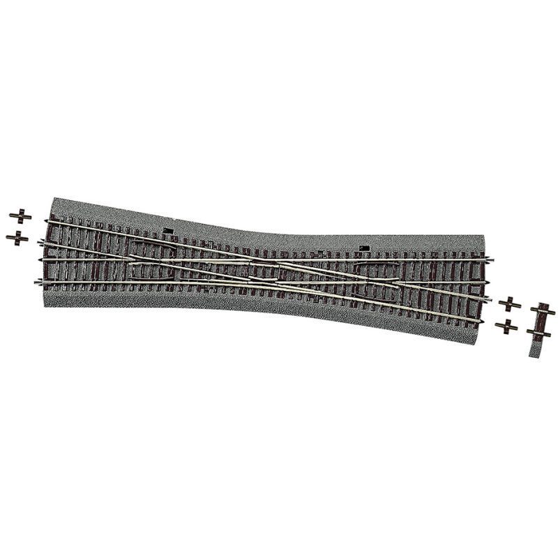 Single slip turnout EKW10 with bedding, manually operated. Standard design with internal switch rails