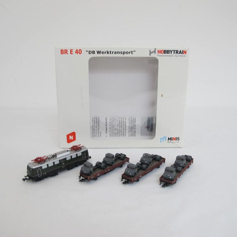 4-piece set DB Ep.IIIb E40 + 3 flat wagons + 6xMBL322