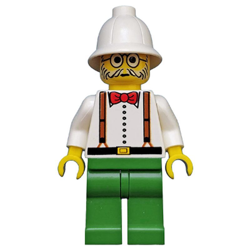 LEGO Minifigure Dr. Kilroy / Dr. Charles Lightning – White Shirt and Suspenders, Green Legs, White Pith Helmet adv006