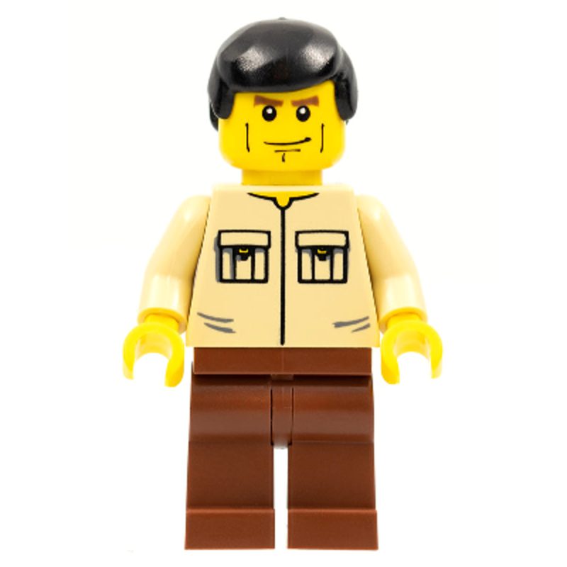 LEGO Minifigure Shirt with 2 Pockets No Collar, Reddish Brown Legs, Black Male Hair cty0112