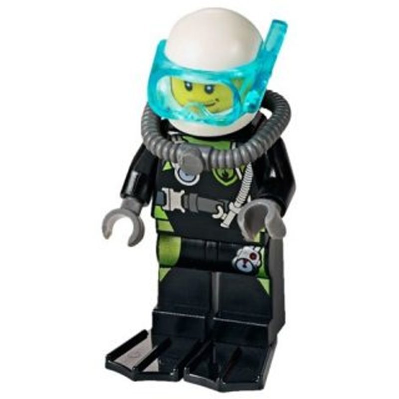 LEGO Minifigure Fire – Scuba Diver, Black Flippers, Dark Bluish Gray Scuba Tank, White Helmet, Trans-Light Blue Scuba Mask cty0639