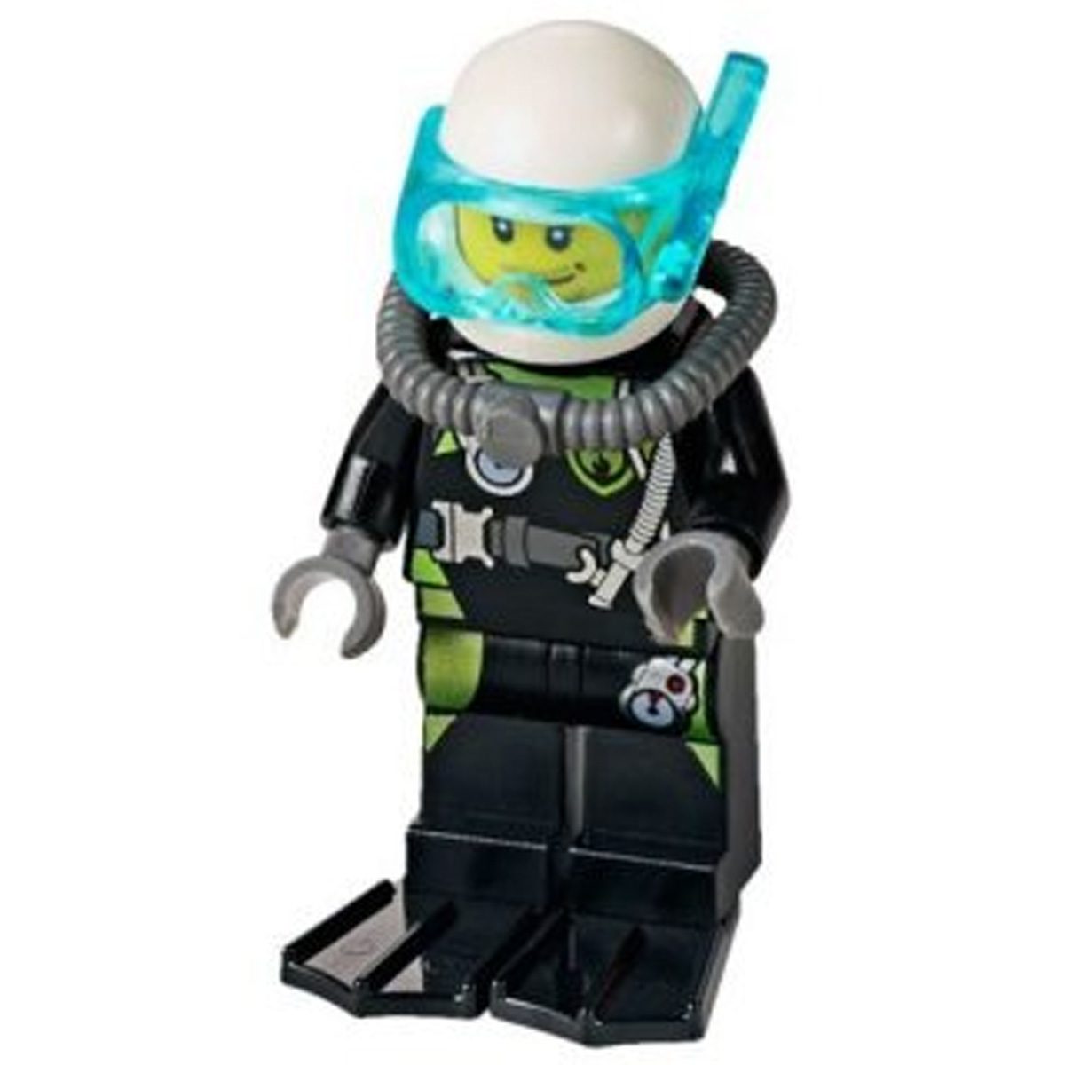 LEGO Minifigure Fire – Scuba Diver, Black Flippers, Dark Bluish Gray Scuba Tank, White Helmet, Trans-Light Blue Scuba Mask cty0639