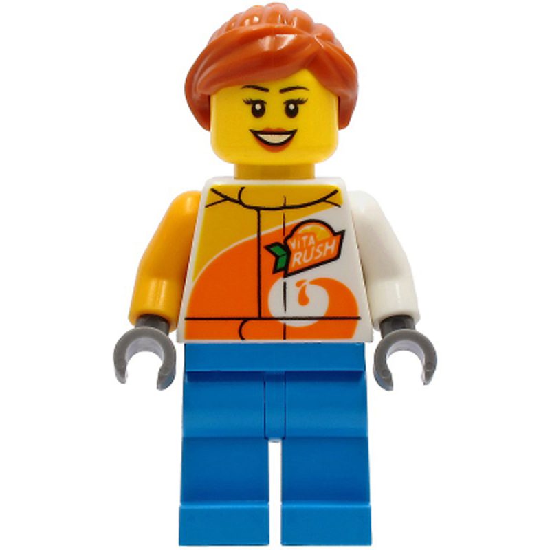 LEGO Minifigure Female – Jacket with ‘ViTA RUSH’ Logo, Dark Azure Legs, Dark Orange Hair cty1228