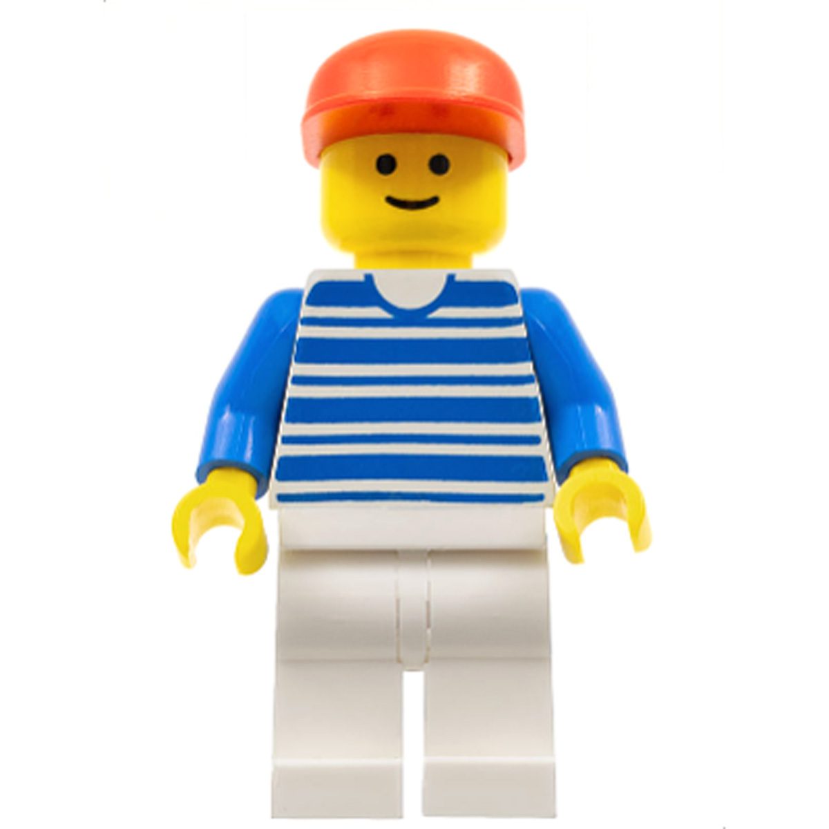 LEGO Minifigure Horizontal Lines Blue – Blue Arms – White Legs, Red Cap hor003