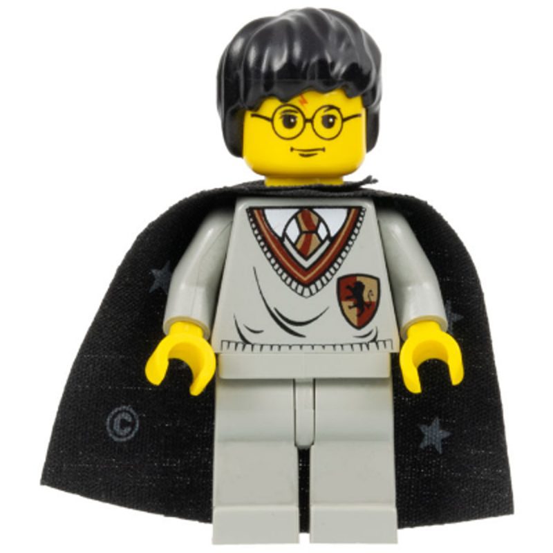 LEGO Minifigure Harry Potter – Gryffindor Shield Torso, Light Gray Legs, Black Cape with Stars (Without Cape) hp005