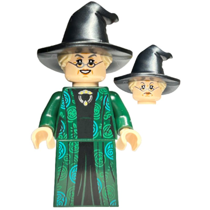 LEGO Minifigure Professor Minerva McGonagall – Dark Green Robe over Black Dress, Hat with Hair hp274