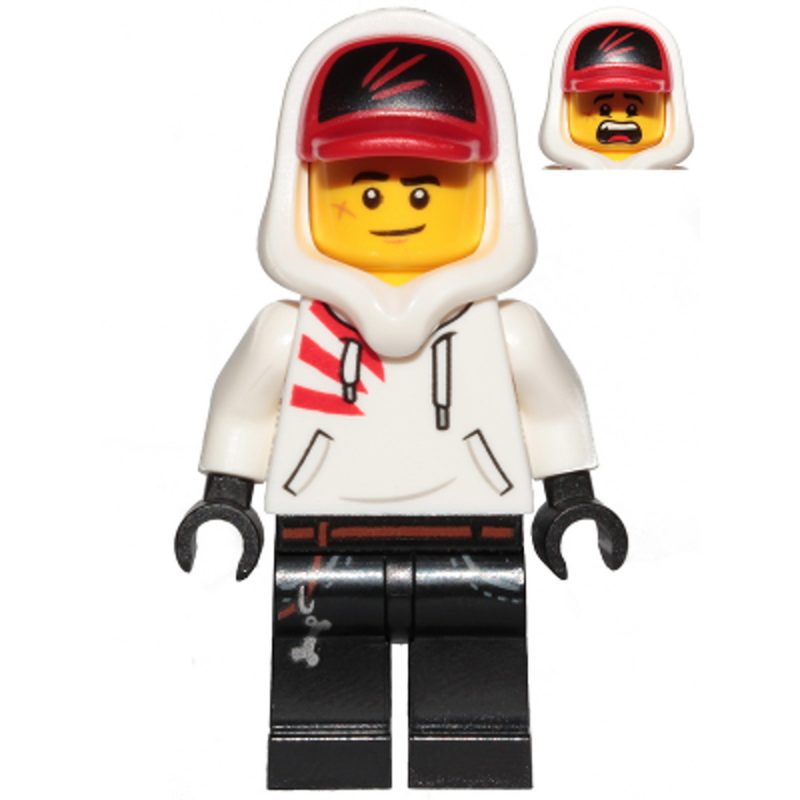 LEGO Minifigure Jack Davids – White Hoodie with Cap and Hood (Lopsided Smile / Scared) hs009