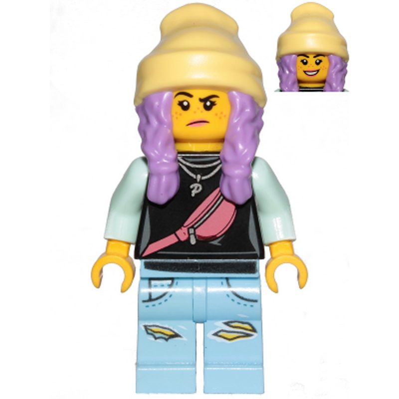 LEGO Minifigure Parker L. Jackson – Black Top with Beanie (Smile / Grumpy) hs019