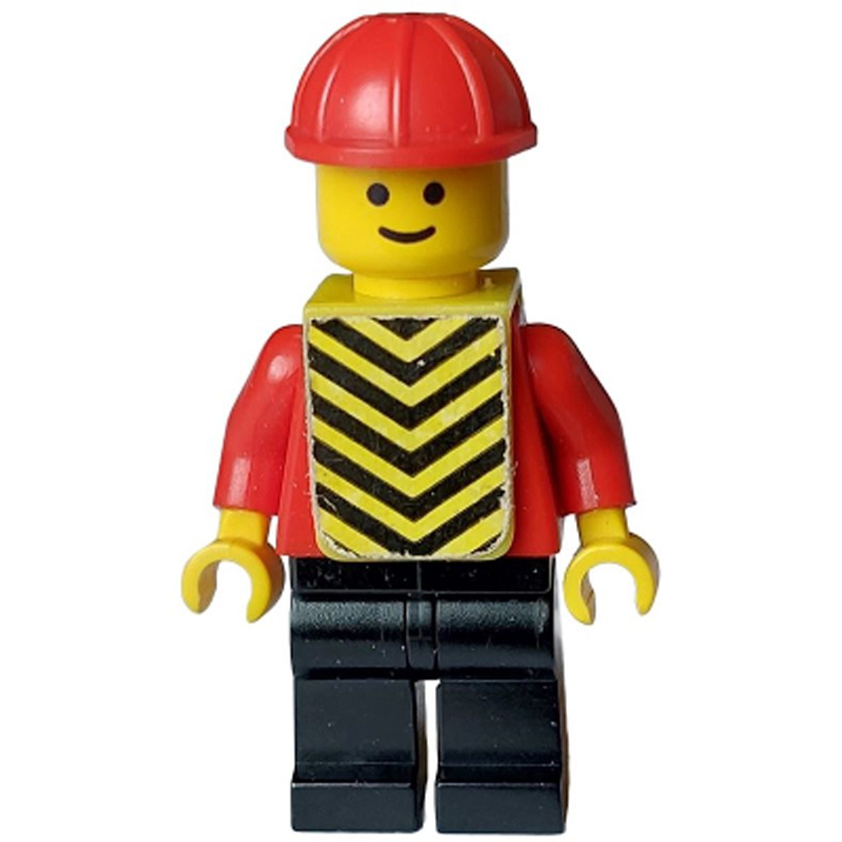 LEGO Minifigure Plain Red Torso with Red Arms, Black Legs, Red Construction Helmet, Yellow Chevron Vest pln190s