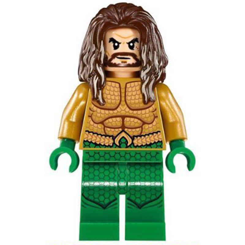 LEGO Minifigure Aquaman – Dark Brown Long Hair, Green Legs sh0525