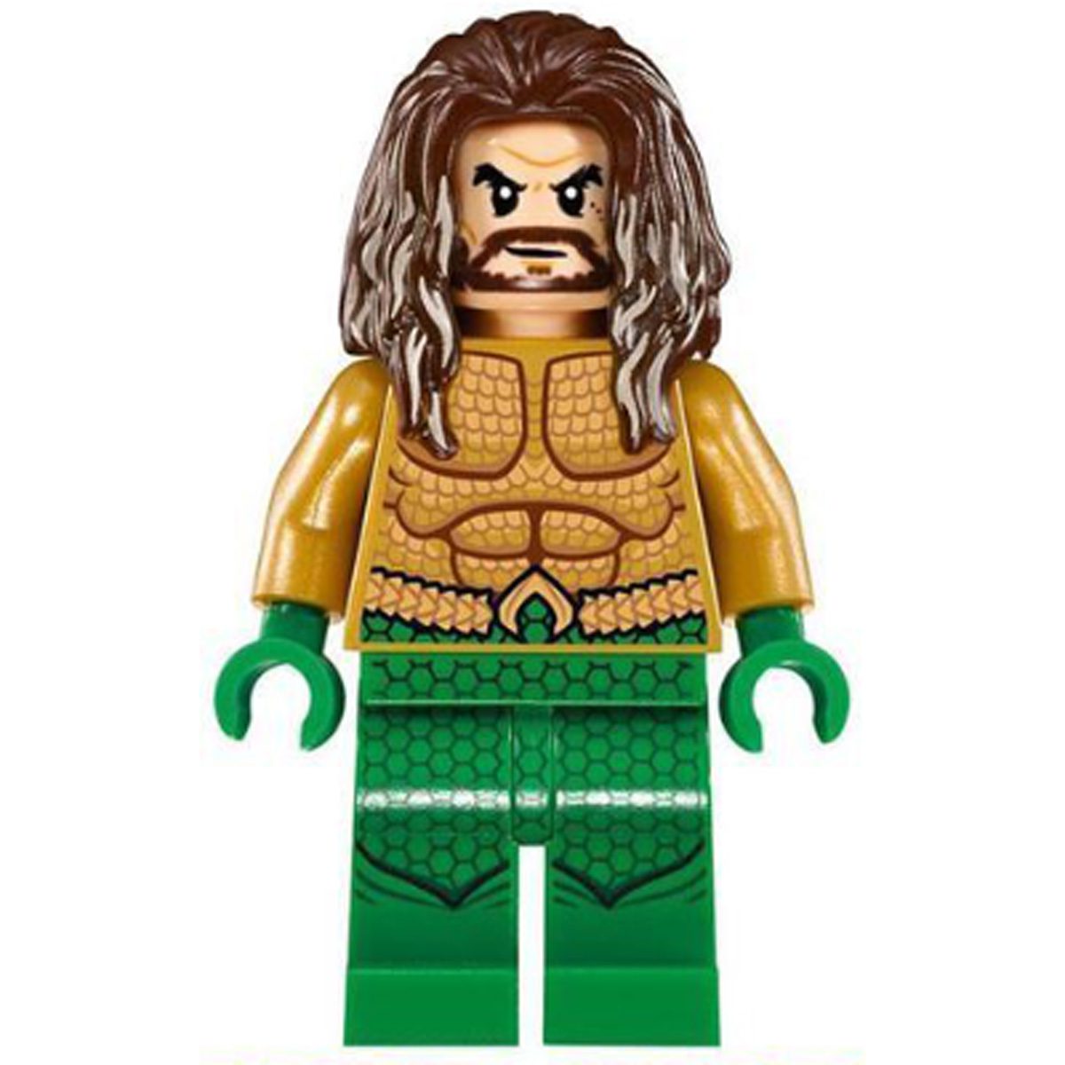 LEGO Minifigure Aquaman – Dark Brown Long Hair, Green Legs sh0525