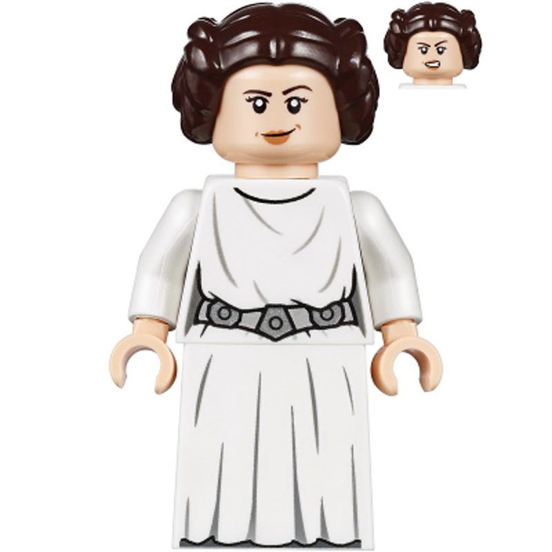 LEGO Minifigure Princess Leia – White Dress, Detailed Belt with 3 Emblems, Skirt sw1036