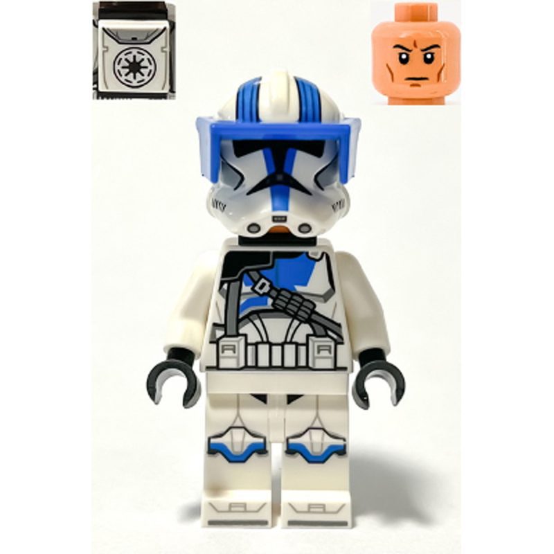 LEGO Minifigure Clone Heavy Trooper, 501st Legion (Phase 2) – White Arms, Blue Visor, Backpack, Nougat Head, Helmet with Holes sw1247