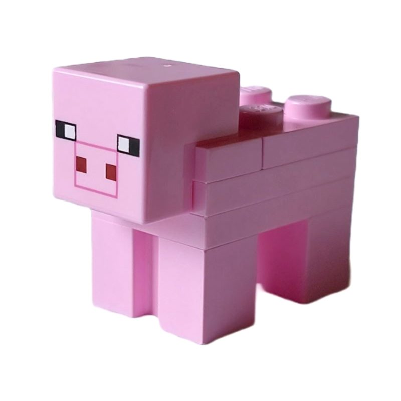 Minecraft Pig (2 x 2 Plate, Plain Snout with Dark Pink Outline) - Brick Built