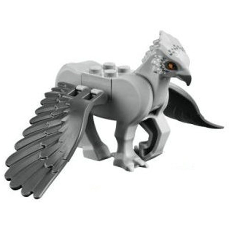 Hippogriff with Dark Bluish Gray Wings with Dark Bluish Gray Beak and Eye Patches, White Feathers and Bright Light Orange Eyes Pattern (HP Buckbeak)