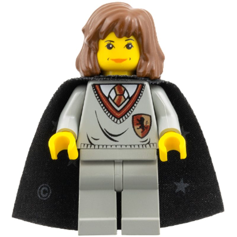 LEGO Minifigure hp002 Hermione Granger – Gryffindor Shield Torso, Light Gray Legs, Black Cape with Stars