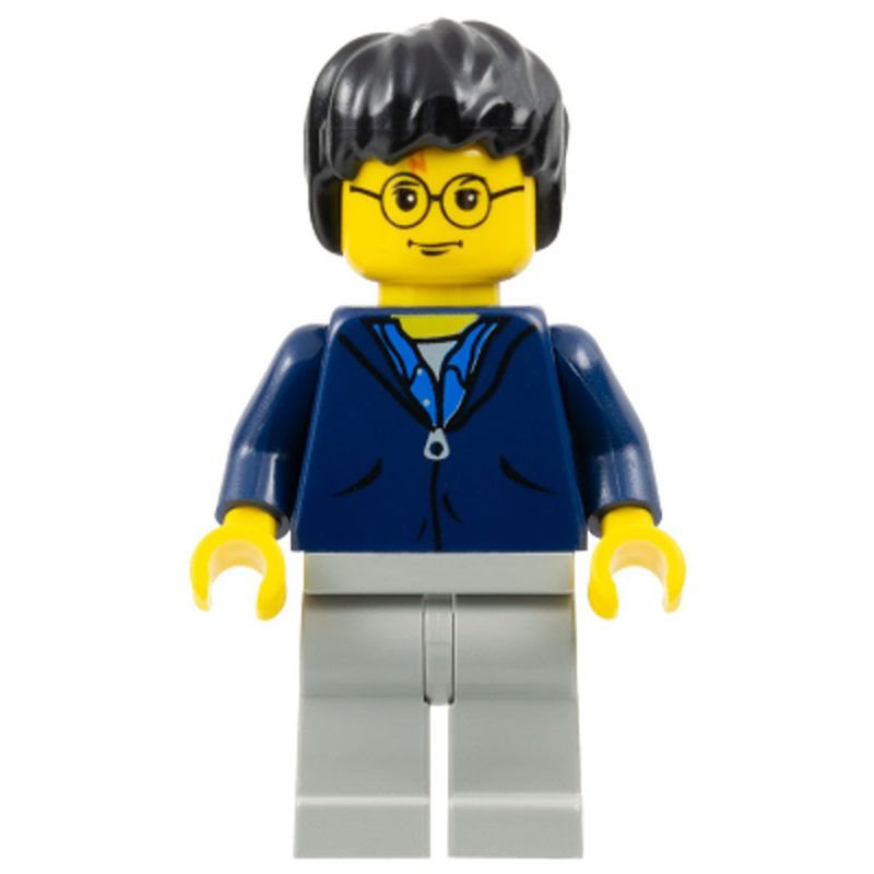 LEGO Minifigure hp033 Harry Potter – Dark Blue Jacket Torso, Light Gray Legs