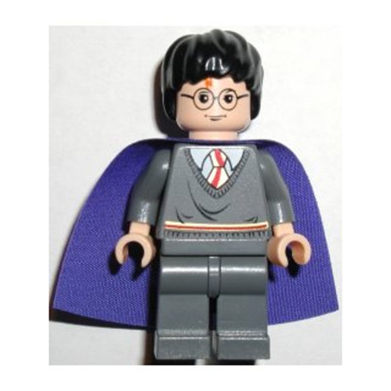 LEGO Minifigure hp051 Harry Potter – Gryffindor Stripe Torso, Dark Bluish Gray Legs, Lilac Cape