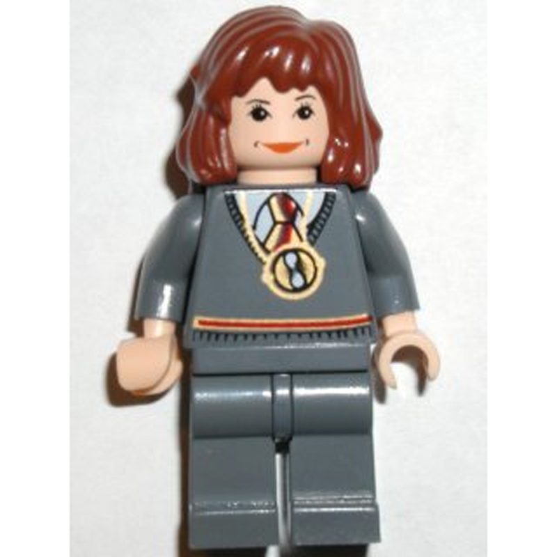 LEGO Minifigure hp054 Hermione Granger – Gryffindor Stripe Torso with Time Turner Necklace, Dark Bluish Gray Legs