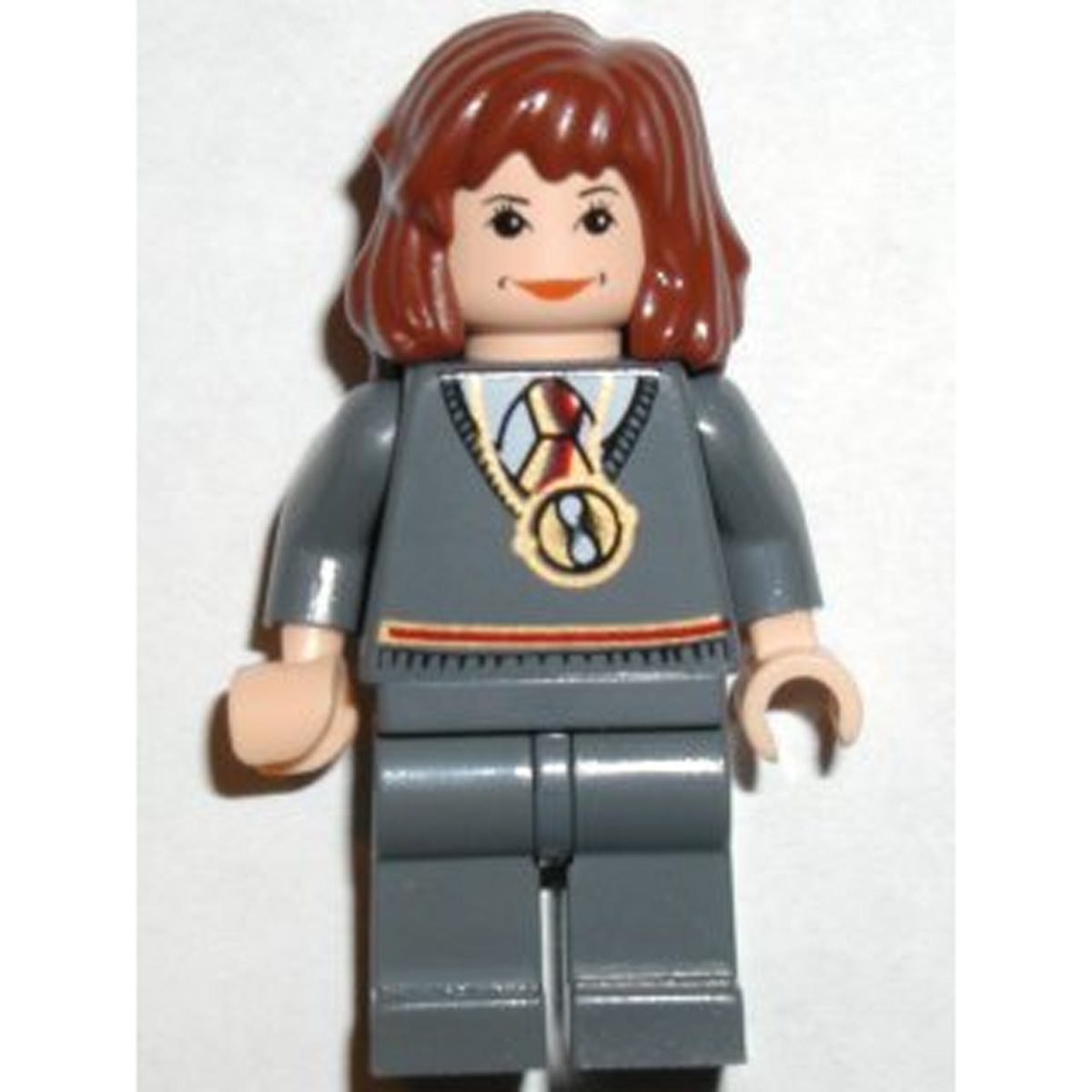 LEGO Minifigure hp054 Hermione Granger – Gryffindor Stripe Torso with Time Turner Necklace, Dark Bluish Gray Legs