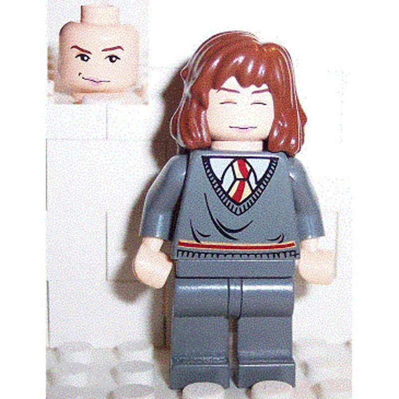 LEGO Minifigure hp065 Hermione Granger – Gryffindor Stripe Torso, Dark Bluish Gray Legs, Sleeping / Awake Face