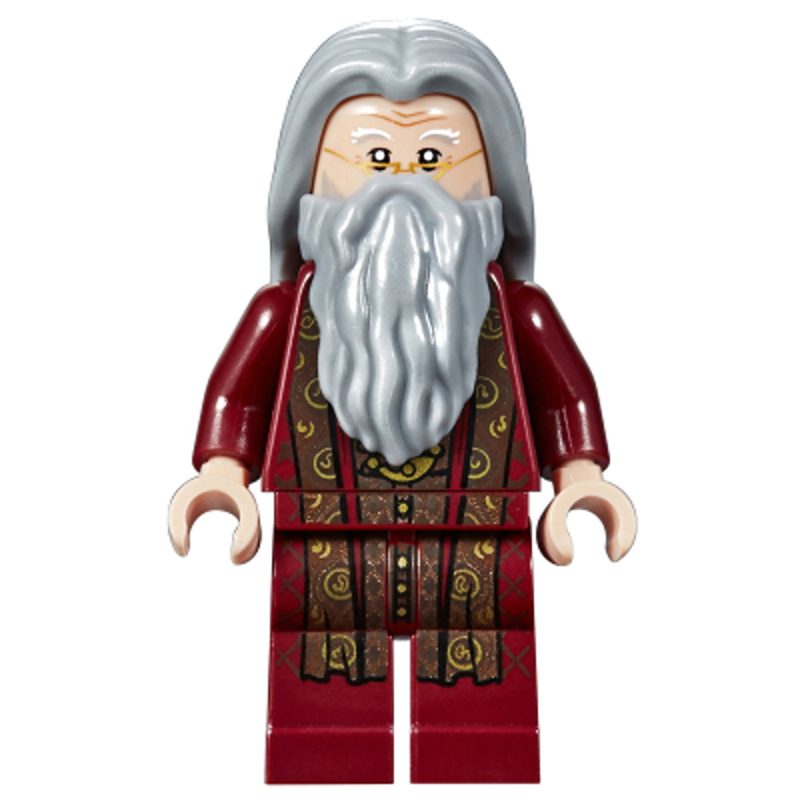 LEGO Minifigure HP147 Albus Dumbledore – Dark Red Robe, Light Bluish Gray Hair