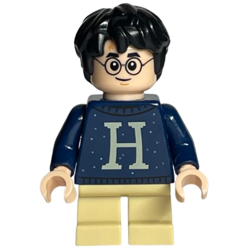 LEGO Minifigure hp206 Harry Potter – Dark Blue Sweater with Letter H, Tan Short Legs