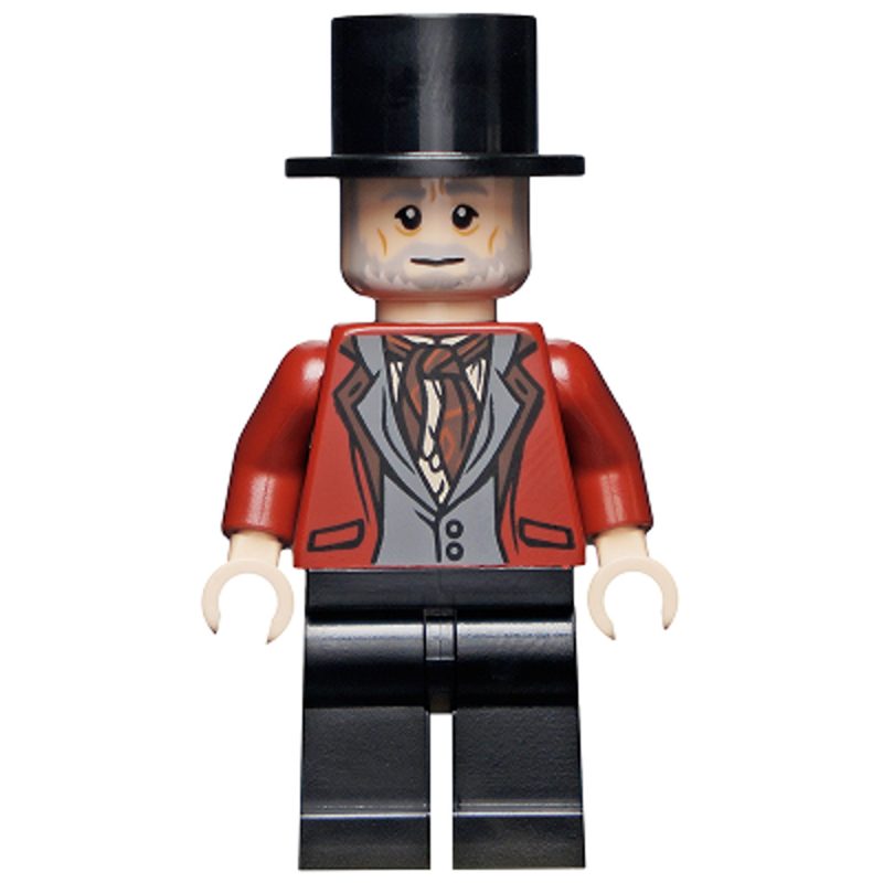 LEGO Minifigure hp301 Wizard – HP Wizarding World Male, Black Top Hat, Dark Red Suit, Black Legs