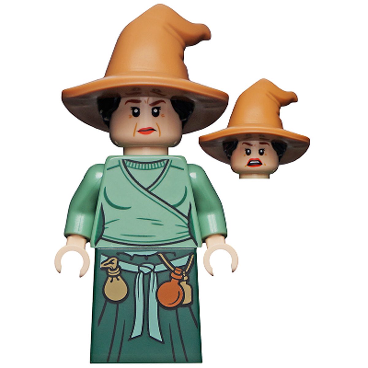 LEGO Minifigure hp302 Wizard – HP Wizarding World Female, Medium Nougat Hat, Sand Green Top, Dark Green Skirt