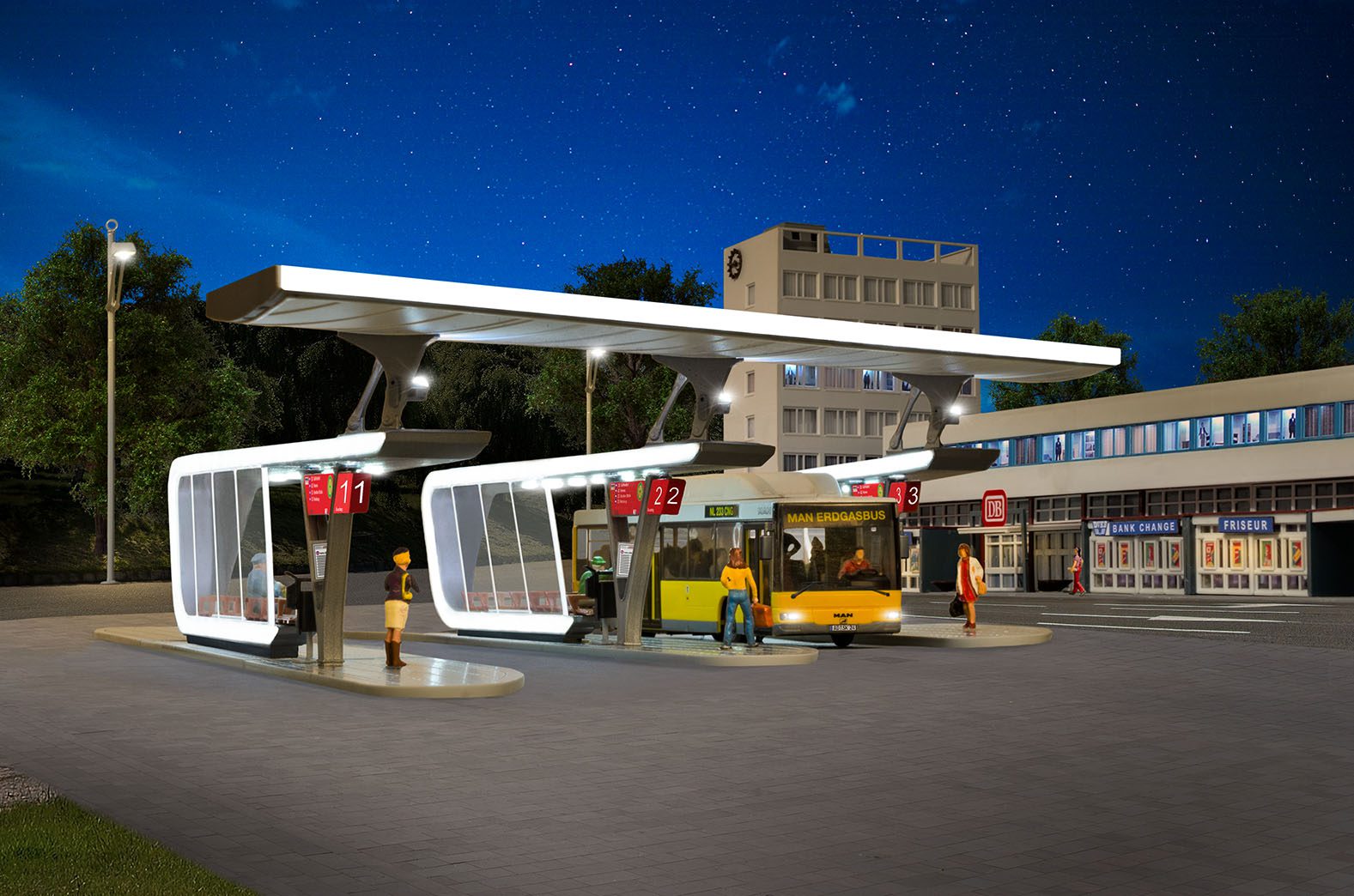 Kibri Extension Set 2 Modern Bus Stops with Roof incl. LED Lighting 39005