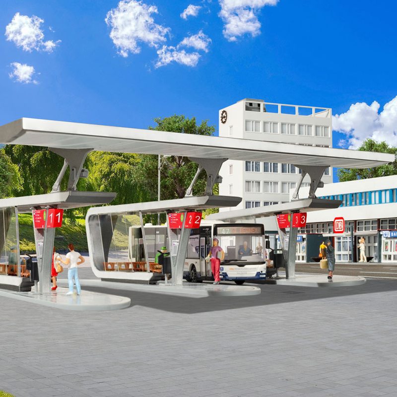 Kibri Extension Set 2 Modern Bus Stops with Roof incl. LED Lighting 39005