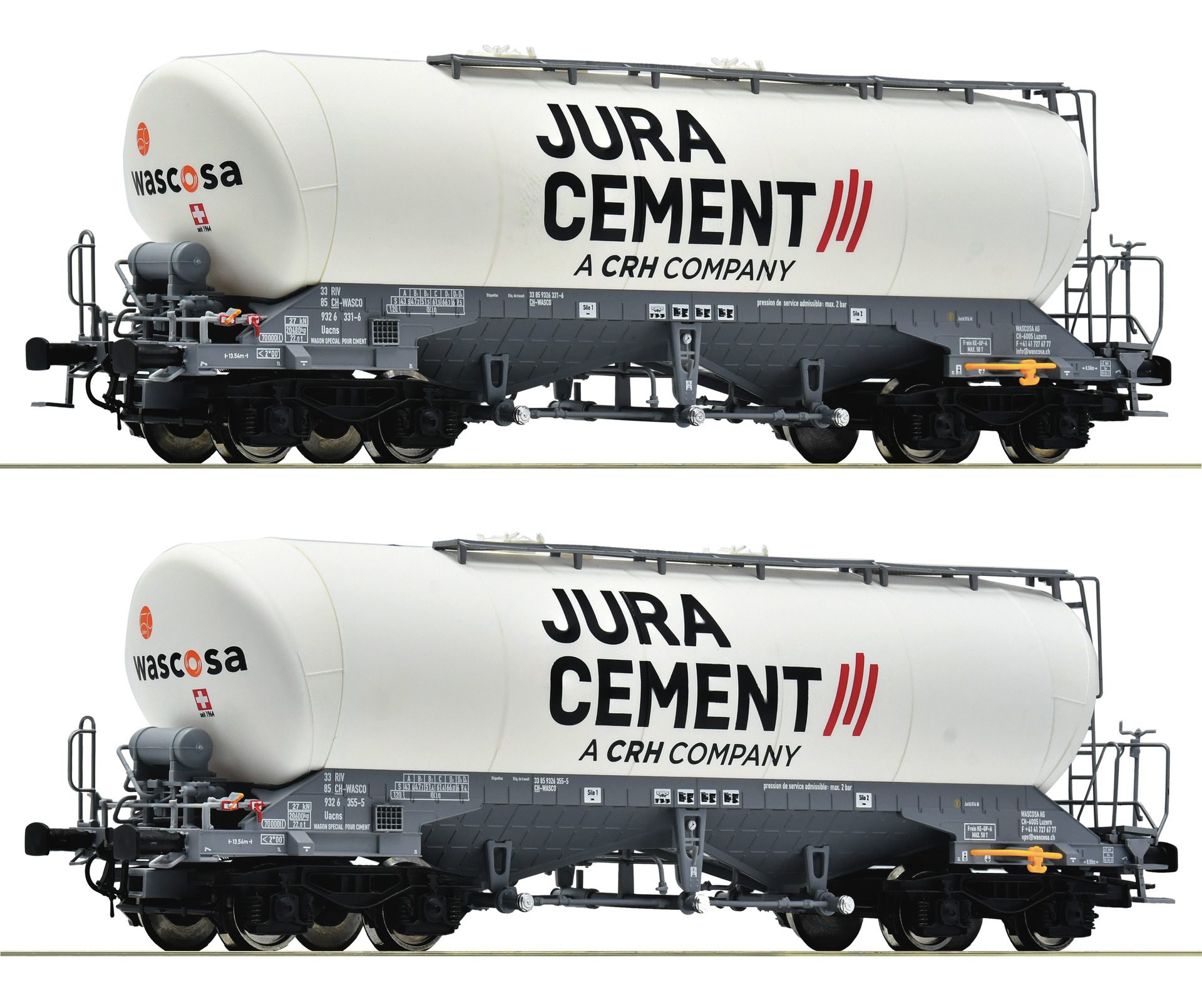 Roco 2 Piece Set: Silo Wagons, Jura Cement/Wascosa 6600191