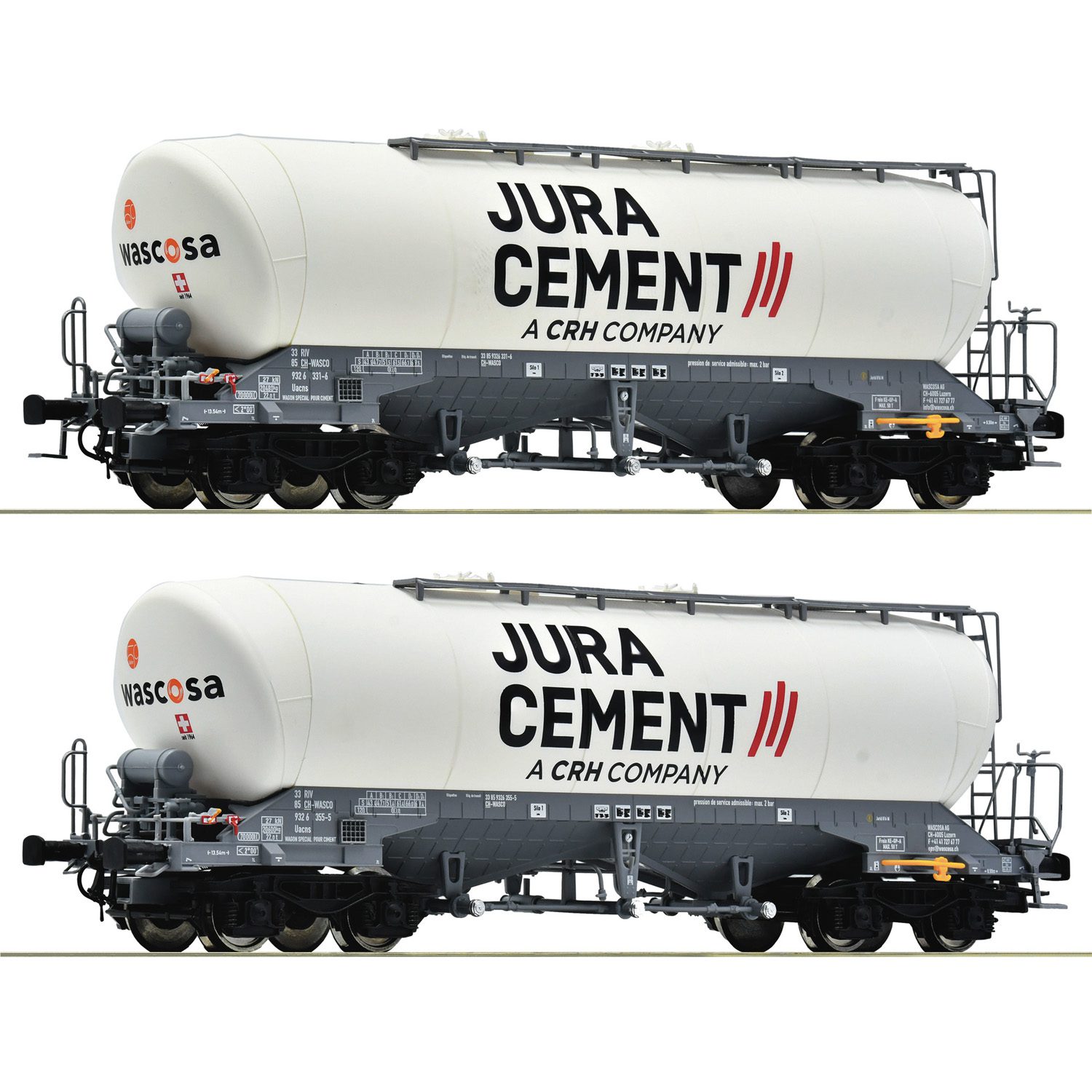Roco 2 Piece Set: Silo Wagons, Jura Cement/Wascosa 6600191